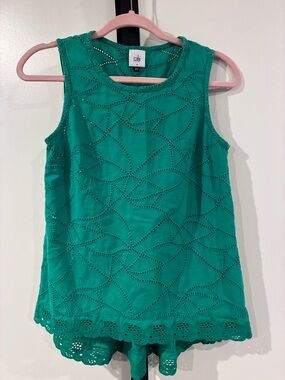 Cabi Green Sleeveless Eyelet Tank Top sz XS